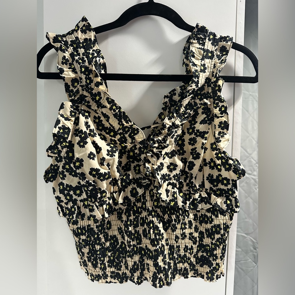 TOPSHOP Floral Ruffle Sleeveless Top